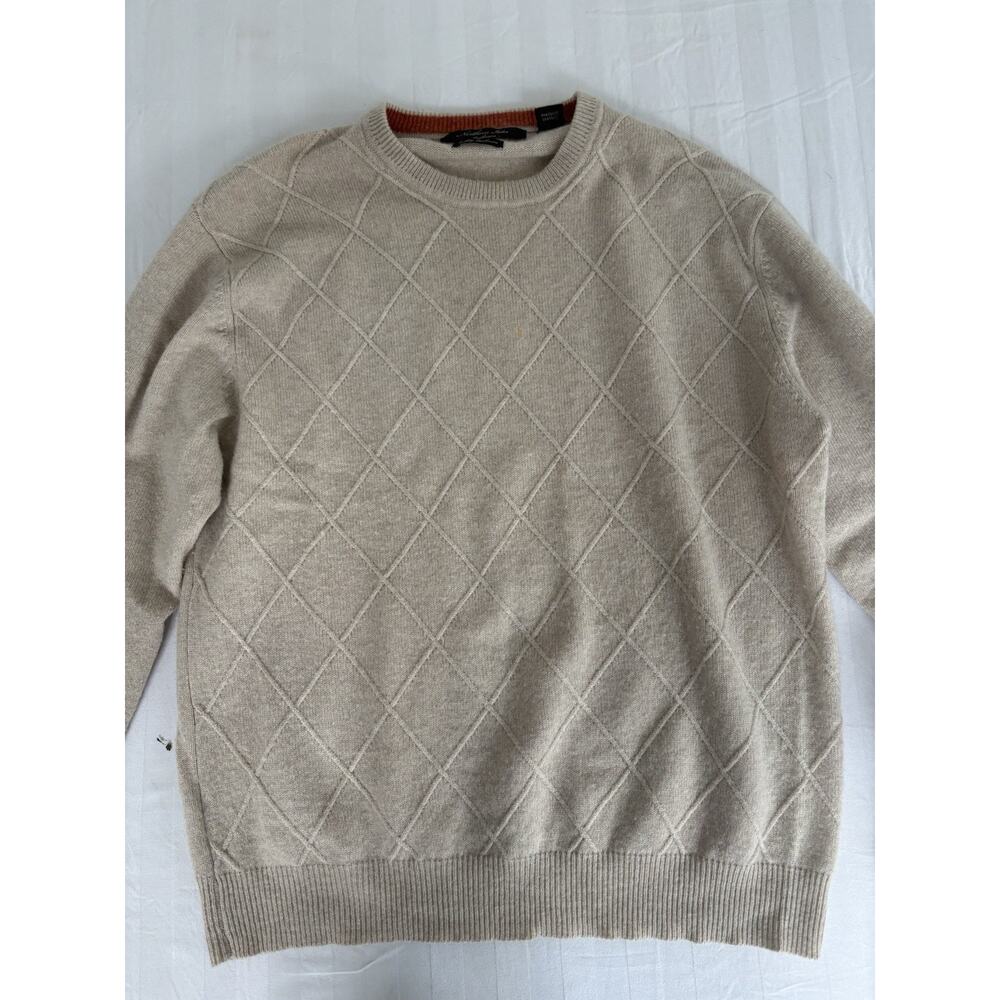 Northern Isles 100% Cashmere Beige Diamond Knit Sweater Mens L Soft Crewneck